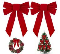 YFTRFR 2 Pcs Red Velvet Bows with Twist Ties Christmas Bows Wreath Ornament Gift Wrapping DIY Crafts Ornaments for Christmas Tree Garland Indoor Outdoor Holiday Wedding Party Decoration