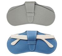 YFTRFR 2 Pcs Soft Leather Sunglasses Case Portable Slim Glasses Case Eyeglasses Holder Sleeve Travel Lightweight Protective Cover Fashion Flat Thin Small Scratch-Protect Soft Lining(Grey, Blue)