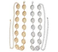 YFTRFR 2 Pcs Women's Waist Chain Adjustable Boho Belts Chain Western Metal Concho Belt Suitable for Dresses Jeans Costumes Fashion Bling Belt Country Concert Outfit for Dress Gold Silver