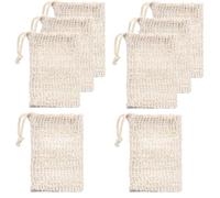 YFTRFR 8 Pcs Sisal Soap Bag, Cotton-Linen Blend Reusable Eco-Friendly Scrubber Mesh Pouch with Drawstring for Bath, Shower, Foaming, Drying, Body Scrubbing, Exfoliating, Washing(Beige)