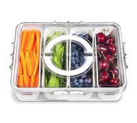 YFUIF Portable Fruit Storage Containers for Fridge, 4 Compartments Snack Box Container, BPA-Free Divided Serving Tray with Lid for Veggie, Clear Snack Tray Candy Tray (1, 4 Compartment-1 Pack)