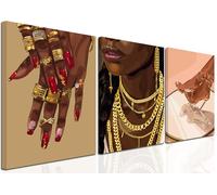 YFvrPt Black Girl Wall Art African Woman Canvas Wall Decor American Black Women Wall Art Black Female Pictures Fashion Abstract Poster for Home Bedroom Framed 16x24 inch