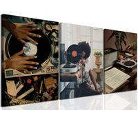 YFvrPt Black Woman Wall Art Set of 3 Large Trendy African American Women Wall Decor Abstract Black Girl Canvas Poster Prints Aesthetic Pictures for Bedroom Living Room Framed 16x24 inch