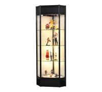 YFWOKSL Display Cabinet,Tall Glass Display Cabinet with Light & Lockable Doors, Home Decor Corner Curio Cases with Tempered Glass, Figure Display Storage Case 4 Tier(Black,180x50x50cm/70.8x20x20))