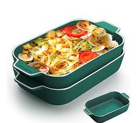 YFWOOD 2PCS Ceramic Baking Dishes, 9x5 Inch Individual Lasagne Pans, Anti-Crack Oven Safe with Handles (Green)