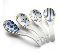 YFWOOD Ceramic Ramen Spoons, 6.3inch Asian Soup Spoons, Set of 4(Gold)