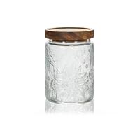 YFXREIL 700ML Glass Storage Jar with Airtight Wooden Lid, Vintage Decorative Canister for Kitchen Pantry, Food Storage Container for Coffee, Sugar, Tea, Candy, Cookies & Snacks