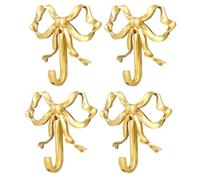 YFZCLYZAXET 4 Pack Gold Bow-Knot Hooks Brass Wall Hooks for Bathroom, Living Room, Kitchen Decor