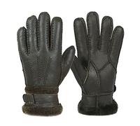 YFZCLYZAXET Winter Gloves for Men - Warm Thermal Wool Fleece Snow Mittens, Outdoor Five Finger Wrist Leather Fur Sheepskin Gloves, Windproof Lined Thick