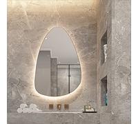 YFZNWHX Irregular Teardrop Bathroom Mirror, 60x80CM, Modern Minimalist, Touch-Controlled, Color-Adjustable, Dimmable LED Light, Wall Mounted