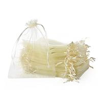 YFZYT 100 PCS Organza Gift Bags 20 x 30 cm Jewelry Pouches Sackli Drawstring large Bag Wedding Mesh Candy Favour Bags for Christmas Party Wedding Birthday Candy Chocolate (Beige)