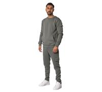 YG3 Men's Crew Neck Fleece Lined Tracksuit - 2 Piece Sweatshirt & Jogger Set (UK, Alpha, L, Regular, Regular, Gun Metal)