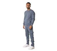 YG3 Men's Crew Neck Fleece Lined Tracksuit - 2 Piece Sweatshirt & Jogger Set (UK, Alpha, S, Regular, Regular, Blue)