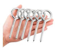 YGAOHF 5 Inch Large Eye Hooks Heavy Duty - 6 Pcs Bolts Screw in Hooks Stainless Steel 500 LBS Breaking Strength, Strong Silver Screws for Wood, Hanging Heavy-Duty Applications