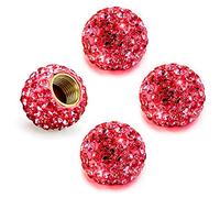 Ygapuzi 4 Pack Bling Valve Stem Caps, Crystal Rhinestone Car Tire Valve Stem Covers with O Ring, Universal for Cars, Trucks, SUVs, Bicycles and Motorcycles, Attractive Auto Decor Accessories (Red)