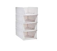 Ygapuzi 4Pack Stackable Clothes Storage Basket Organizer Sliding Cabinet Drawer Shelf DIY Divider Separator Desktop Container for Wardrobe Cupboard Kitchen Bathroom Office (White - 4Pack)