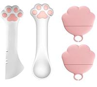 Ygapuzi 4Pcs Pet Food Can Supplies Set Universal Silicone Can Covers Cat Can Lids 2 in 1 Spatula Pet Can Opener Dog Claw Spoons for Pets Dogs Cats Feeding Wash Machine Apply (Pink & White)