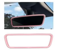 Ygapuzi Car Rear View Mirror Protector Frame, Silicone Auto Interior Rearview Mirror Cover Edge Protective Trim Cover Compatible with Model 3 Model Y, Cute Car Accessories (Pink)