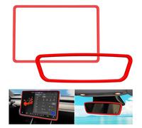 Ygapuzi Car Rear View Mirror Protector Frame, Silicone Auto Interior Rearview Mirror Cover Edge Protective Trim Cover Compatible with Model 3 Model Y, Cute Car Accessories (Red-2pcs)