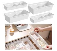 Ygapuzi Expandable Storage Drawer Organizers Sliding Bin Plastic Desk Drawer Trays with Removable Dividers Adjustable Makeup Storage Bins for Bedroom, Bathroom, Clothes, Kitchen Utensil (4PCS)