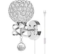 Ygapuzi Modern Crystal Wall Light Flush Mount Wall Sconces Lamp Chrome Finish Bedside Lighting Fixture with E27 Socket, for Living Room Bathroom Bedroom and Hallway (Plug in)
