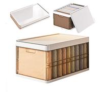 Ygapuzi Stackable Wardrobe Clothes Organizer, Jeans Compartment Plastic Storage Box with Detachable Dividers lid, Wardrobe Clothes Cabinet for Toys Snacks Books, Clear Brown (9 Grids)