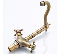 YGCBL Kitchen Sink Taps,Europeanbrushed Solid Brass Bathroom Above Counter Mixer Faucet Double Handle Sink Hot Cold Water Tap Lavatory Bath Washbasin Tap