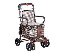 YGCBL Multifunctional Storage Trolley,Deed Kitchen Storage Carts Bag with Seat Walk Rest Folding 4 Wheel Swivel Park Brake and Safety Brake Walking Assist Utility Carts,Lattice,Lattice