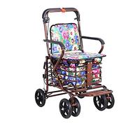 YGCBL Multifunctional Storage Trolley,Deed Kitchen Storage Carts Bag with Seat Walk Rest Folding 4 Wheel Swivel Park Brake and Safety Brake Walking Assist Utility Carts,Lattice,Blue