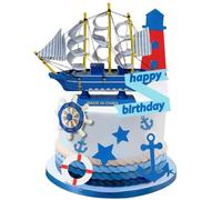YGCHEN Cake Decoration Nautical Cake Decoration Mini Sailing Boat Figures Happy Birthday Cake Topper Lighthouse Life Ring Ship Anchor Star Cake Decoration Children's Birthday 9 Pieces