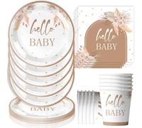 YGCHEN Hello Baby Party Tableware, Boho Baby Shower Tableware Set, Includes Paper Plates, Paper Cups and Napkins, Ideal for Baby Shower and Boho Theme Celebrations, Pack of 40