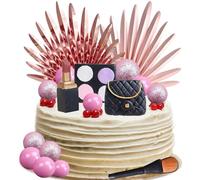 YGCHEN Makeup Cake Decoration Ball Cake Decoration Palm Leaves Cake Decoration Girls Birthday Cake Decoration Makeup Wedding Cake Topper Pack of 14
