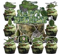 YGCHEN Military Cake Decorations, Set of 17 Cupcake Toppers with Tank, Plane and Grenade, Camouflage Theme, Perfect for Military Party, Children's Birthday and Theme Party