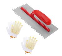 YGCQFH 280mm x 120mm Notched Tile Trowel, Tiling Trowel for Tile Adhesive, Stainless Steel Tile Adhesive Spreader with 2 Anti-Slip Gloves, Multi-use Plastering, Bricklaying & Flooring Tool