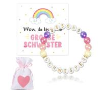 YGCQFH Big Sister Bracelet, Big Sister Including Bracelet and Mini Card, Children's Bracelet Gift and Fabric Bag, "Du Bist Eine Grosse Schwester" Gift for Child Girl