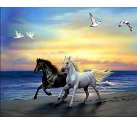 Ygeer 30 * 40cm Cross Stitch Kit 11CT, Running Horses Sunset Beach | COMPLETE SET: 11CT pre-printed fabric with cotton threads, 3 needles, scissors, English guide. Frame not included.