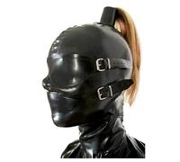 YGEFTEZH Black Removable Mouth-opening Rubberized Headgear, Face Mask, Sex Mask, Cross-dressing Mask, Latex Headgear, Including Headgear, Eye Mask, Mask, Wig