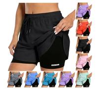 YGERGWE Black Running Shorts Women, High Waisted Quick Dry Breathable Double Layer Short Lightweight Stretch Ladies Sports Shorts for Gym Workout, Training, Hiking & Yoga