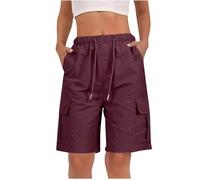 YGERGWE Capri Pants for Women UK, Knee Length Elastic Waist Loose Fit Ladies High Waisted Multi-Pocket Bermuda Shorts for Summer Outdoors Walking Hiking Camping Holiday