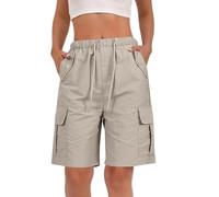 YGERGWE Cargo Shorts Women, Knee Length Elastic Waist Loose Fit Ladies High Waisted Multi-Pocket Bermuda Shorts for Summer Outdoors Walking Hiking Camping Holiday
