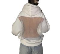 YGERGWE Jumpers for Women UK, Oversized Mesh Back Hoodie with Kangaroo Pockets See-Through Baggy Long Sleeve Pullover lightweight Jumper Backless Plain Sweatshirt for Ladies