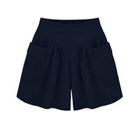 YGERGWE Ladies Long Shorts, Casual High Waisted Wide Leg Baggy Culottes for Women Plus Size Ladies Summer Shorts with Pockets for Outdoor Walking Holiday Beach Navy