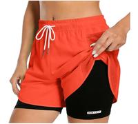 YGERGWE Running Shorts for Women, High Waisted Quick Dry Breathable Double Layer Short Lightweight Stretch Ladies Sports Shorts for Gym Workout, Training, Hiking & Yoga Red