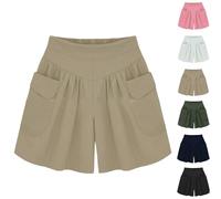 YGERGWE Summer Shorts for Women UK, Casual High Waisted Wide Leg Baggy Culottes for Women Plus Size Ladies Summer Shorts with Pockets for Outdoor Walking Holiday Beach Khaki
