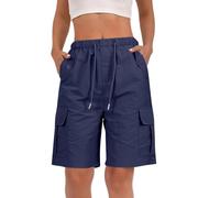 YGERGWE Summer Shorts Women, Knee Length Elastic Waist Loose Fit Ladies High Waisted Multi-Pocket Bermuda Shorts for Summer Outdoors Walking Hiking Camping Holiday