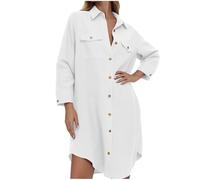 YGERGWE Swim Cover Ups for Women, Button Down Beach Shirt Dress Long Sleeve Summer Holiday Oversized Loose Fit Bikini Coverup Beachwear Lightweight Cover Up Shirt White
