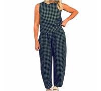 YGERGWE Womens 2 Piece Outfit, Summer Lounge Wear Sets 2 Piece Outfits Gingham Check Print Sleeveless Top and Trousers, ladies Travel Outfit Airport Set for Vacation