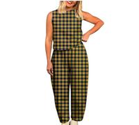 YGERGWE Womens Loungewear Sets UK, Summer Lounge Wear Sets 2 Piece Outfits Gingham Check Print Sleeveless Top and Trousers, ladies Travel Outfit Airport Set for Vacation
