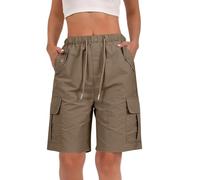 YGERGWE Womens Summer Shorts, Knee Length Elastic Waist Loose Fit Ladies High Waisted Multi-Pocket Bermuda Shorts for Summer Outdoors Walking Hiking Camping Holiday