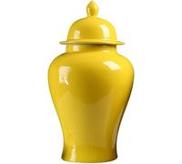 YGFBLSZ Modern Porcelain Vase Chinese Ceramic Ginger Jar with Lid, Large Decorative Jar Yellow Oriental Temple Jar for Home Livingroom Diningroom Table Centerpiece Decor (Onecolor Large)